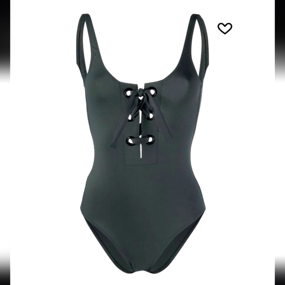 Michael Kors Women's Black Lace Up Gold Grommets One Piece Swimsuit Size 8 - Picture 3 of 13
